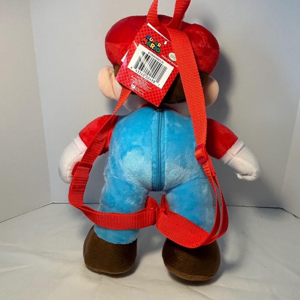 Super Mario Plush Backpack Red Blue‎ Overalls Nintendo Licensed Kids Toy - Picture 4 of 7